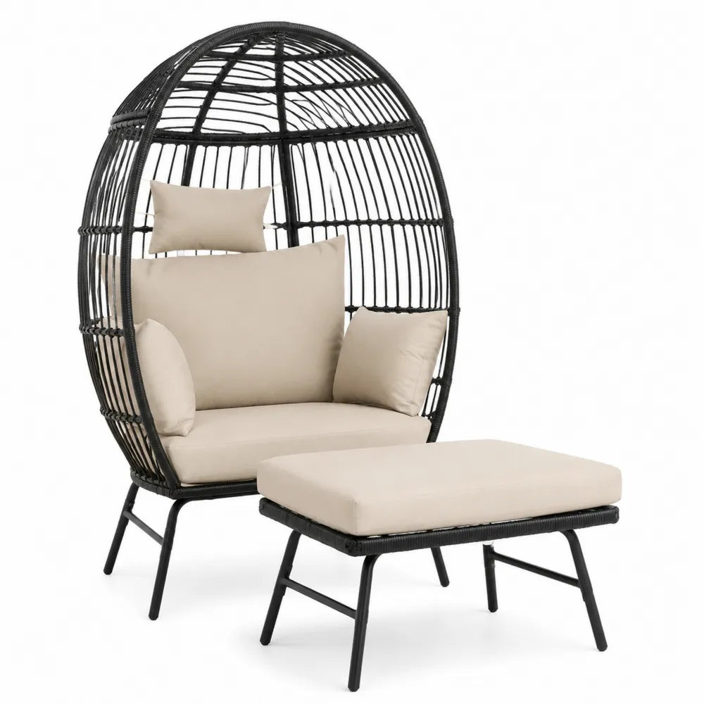 Chaise Œuf en Rotin avec Coussins Beiges