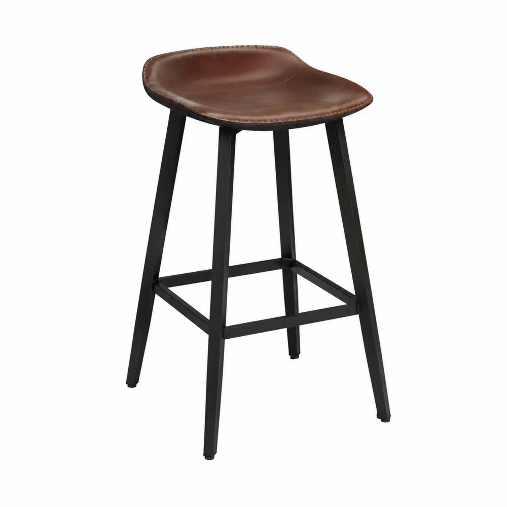 Tabouret de bar en cuir synthétique brun avec cadre en métal noir 75 cm