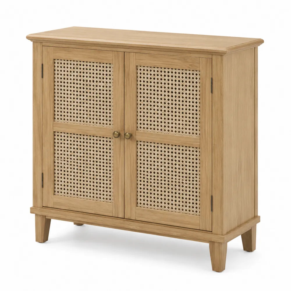 Buffet en bois et rotin 2 portes chêne clair 80cm