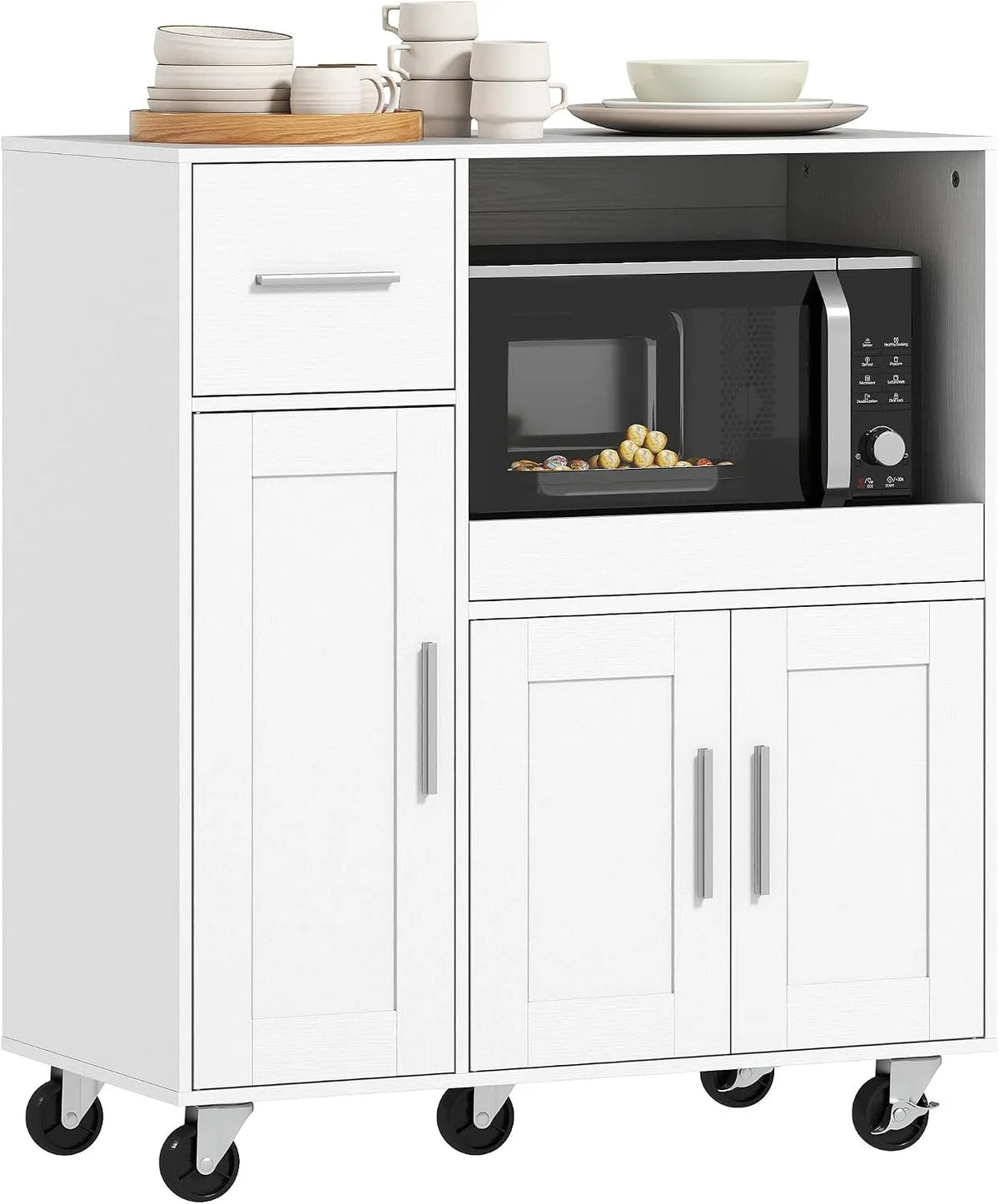 HOMCOM Desserte Cuisine à roulettes – avec tiroirs, réglable, avec roulettes, 3 Portes, 80 × 40 × 88, 7cm, blanc