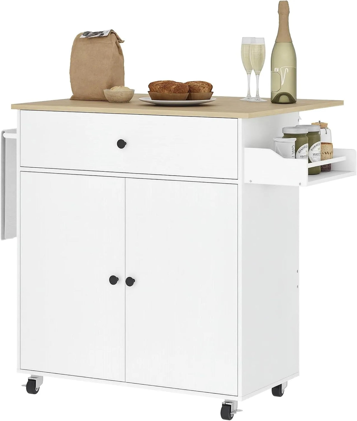 HOMCOM Desserte de Cuisine sur roulettes — avec tiroirs, réglable, avec roulettes, 106 × 42 × 87 cm, blanc