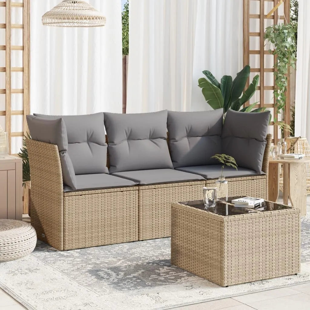 Salon de jardin et ensemble lounge – modulaire, avec coussins, 4 pièces, 179 × 62 × 69 cm, beige, en résine tressée