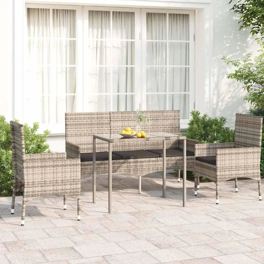 Salon de jardin et ensemble lounge – avec coussins, 4 pièces, gris, en résine tressée