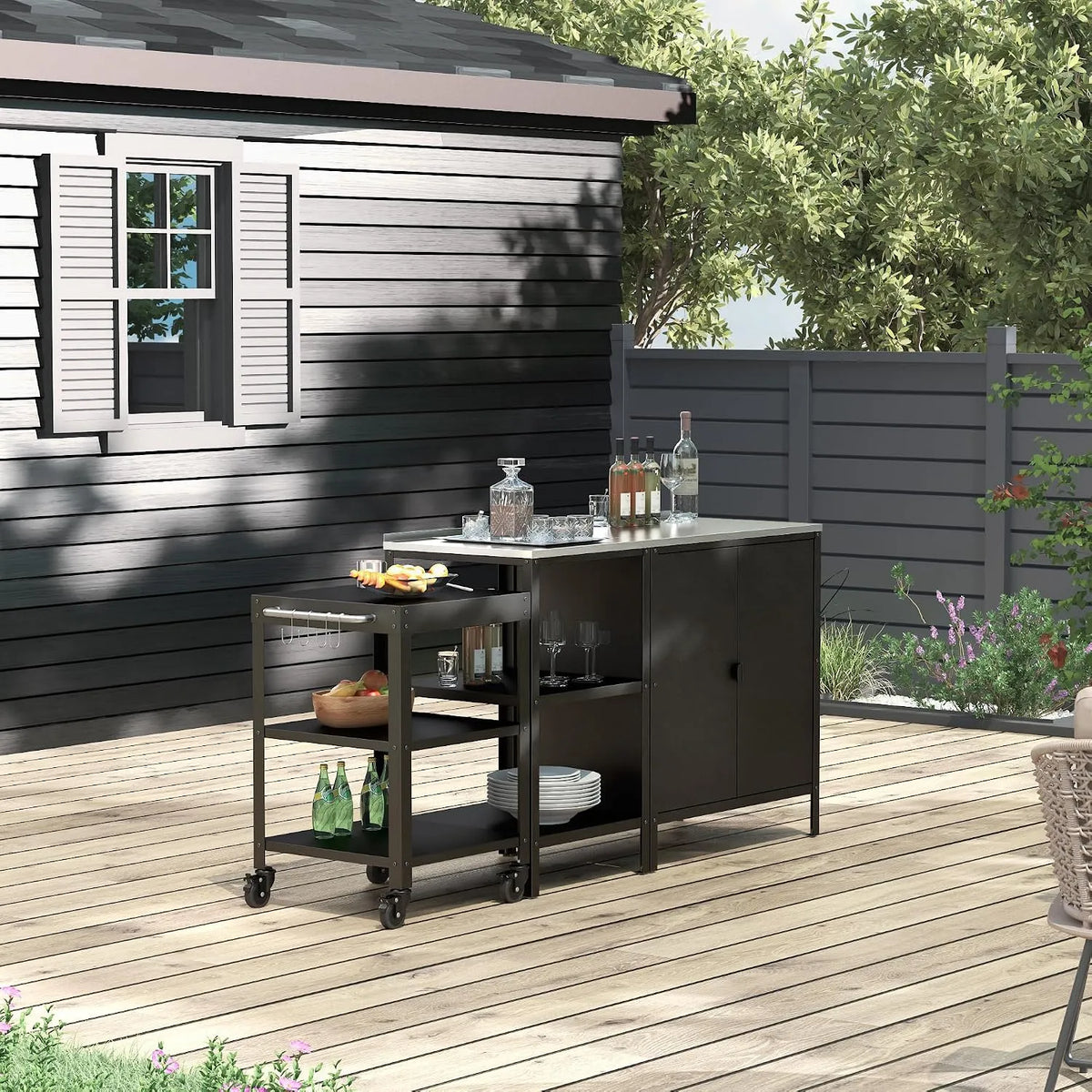 Barbecue: en acier, résistant aux intempéries, Ensemble de 3, noir