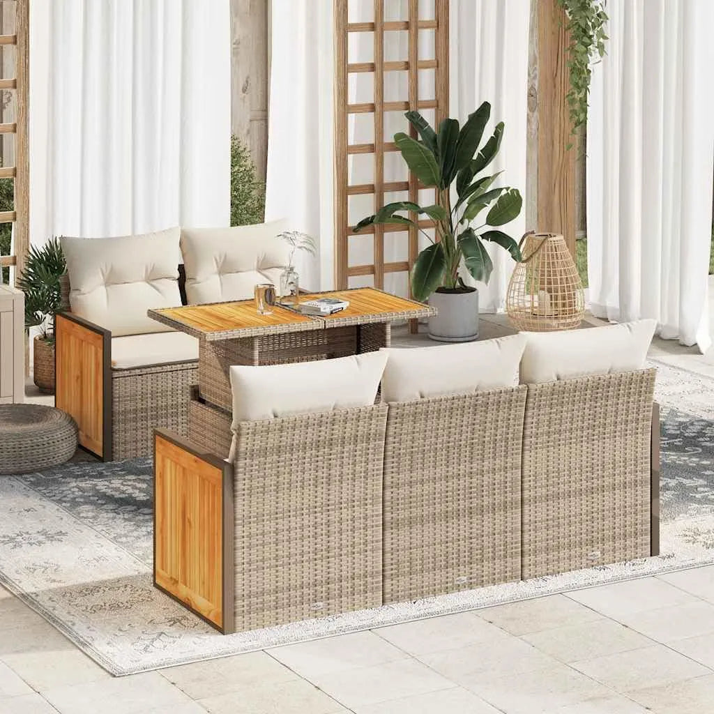 Ensemble de 6 canapés de jardin avec coussins beige en: modulaire, avec rangement, résistant à l'eau, en résine tressée