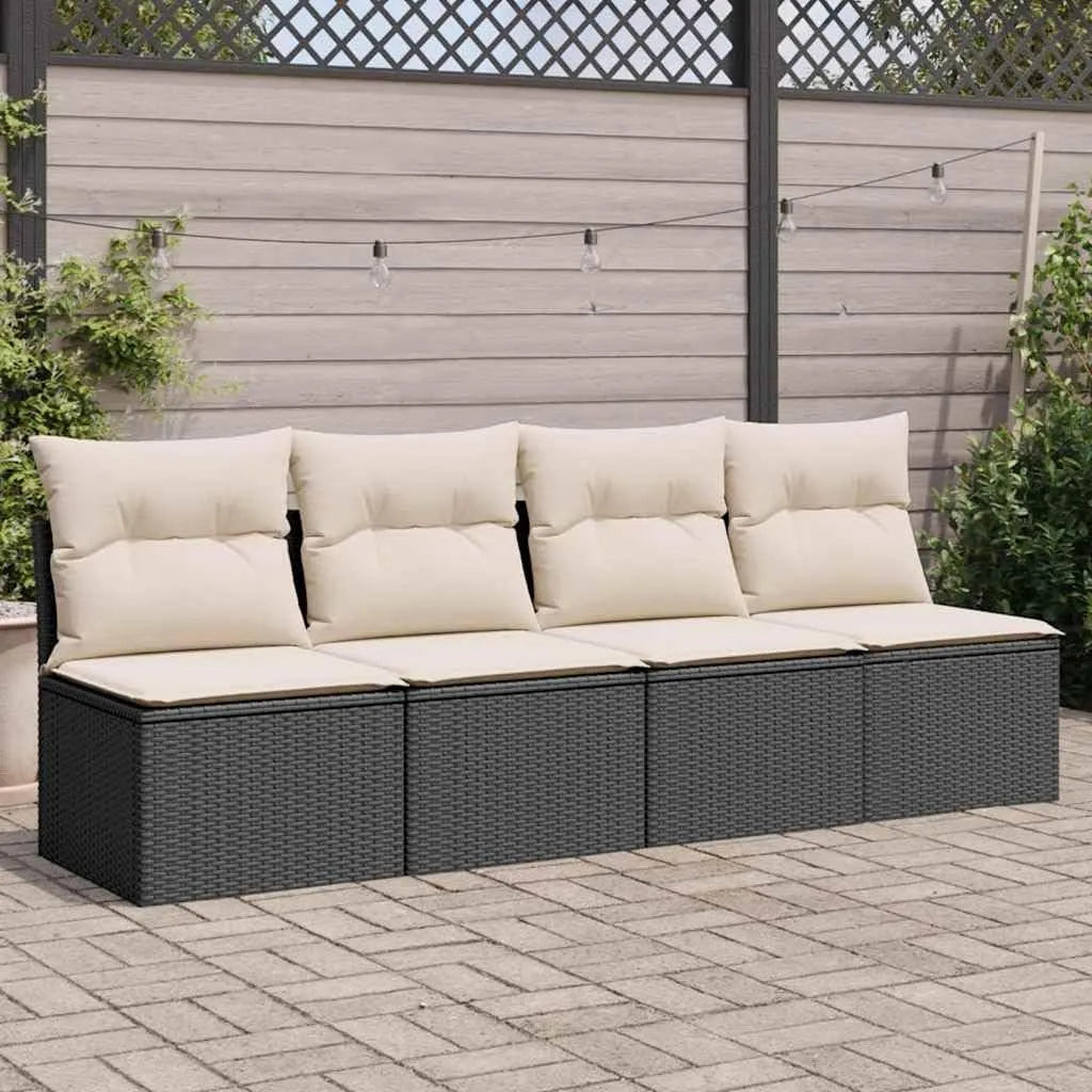 Canapé de jardin et sofa lounge extérieur — avec coussins, 4 places, noir