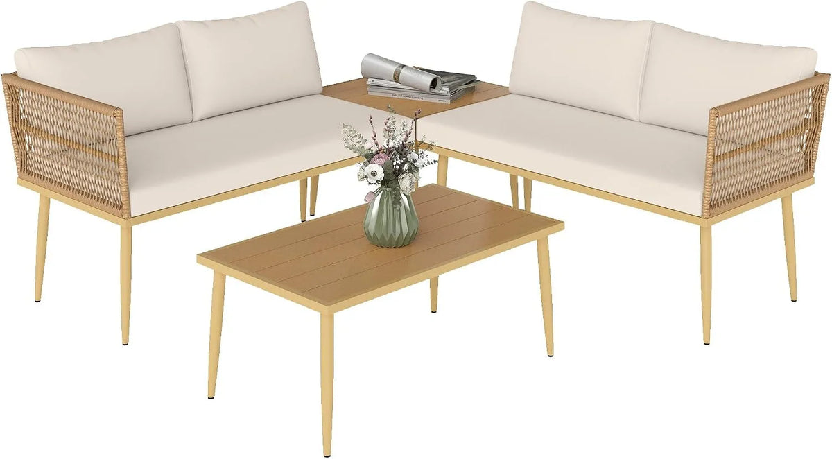 Outsunny Canapé — protection UV, lavable, en plastique, en bois, beige, en résine tressée, 2 places