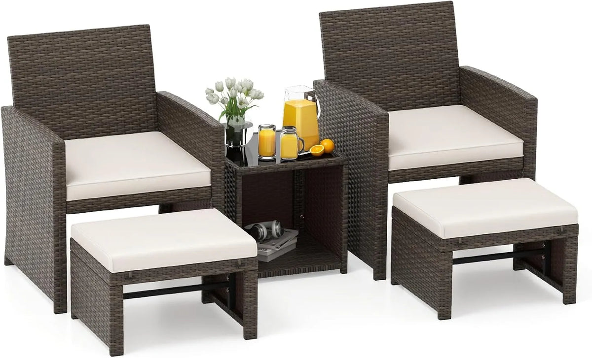 COSTWAY Piscine hors sol — en verre, avec coussins, 5 Pièces, blanc, en résine tressée