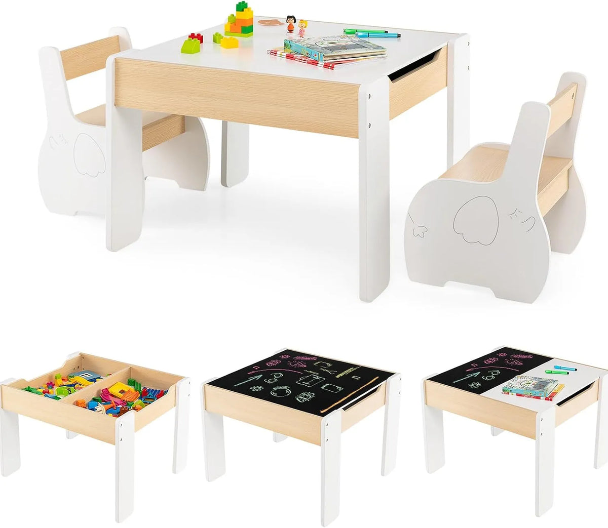 COSTWAY Bureau et table informatique — pour enfant, en bois, avec rangement, 30kg, 3-6 Ans, blanc