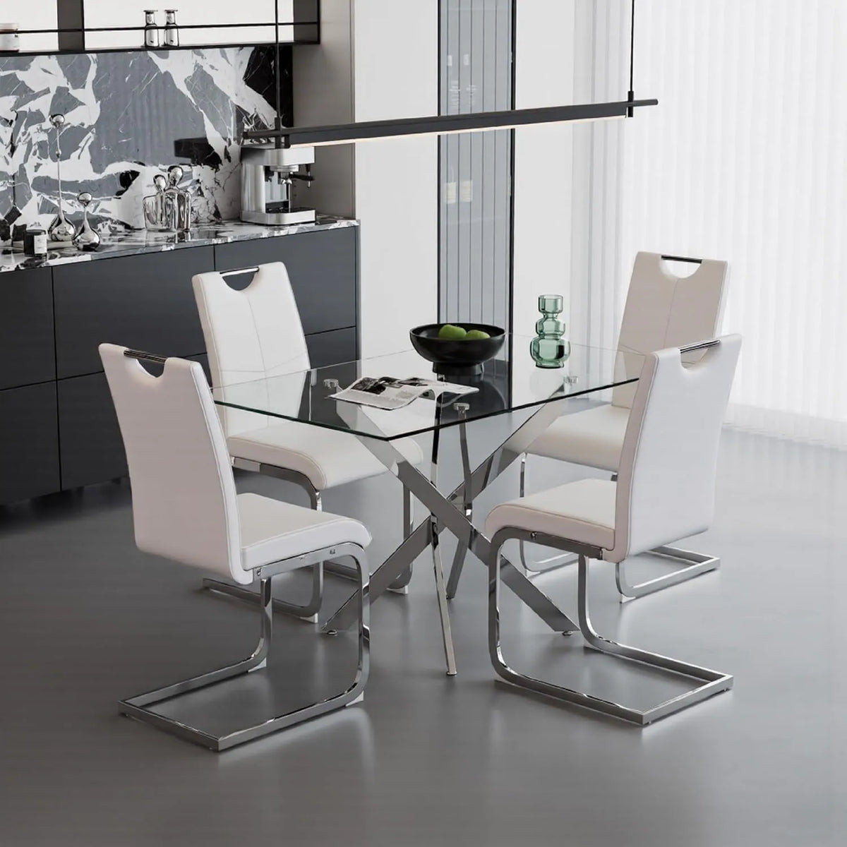 Table à manger et table de salle à manger: en verre, en métal, 110 × 70 × 75 cm, beige