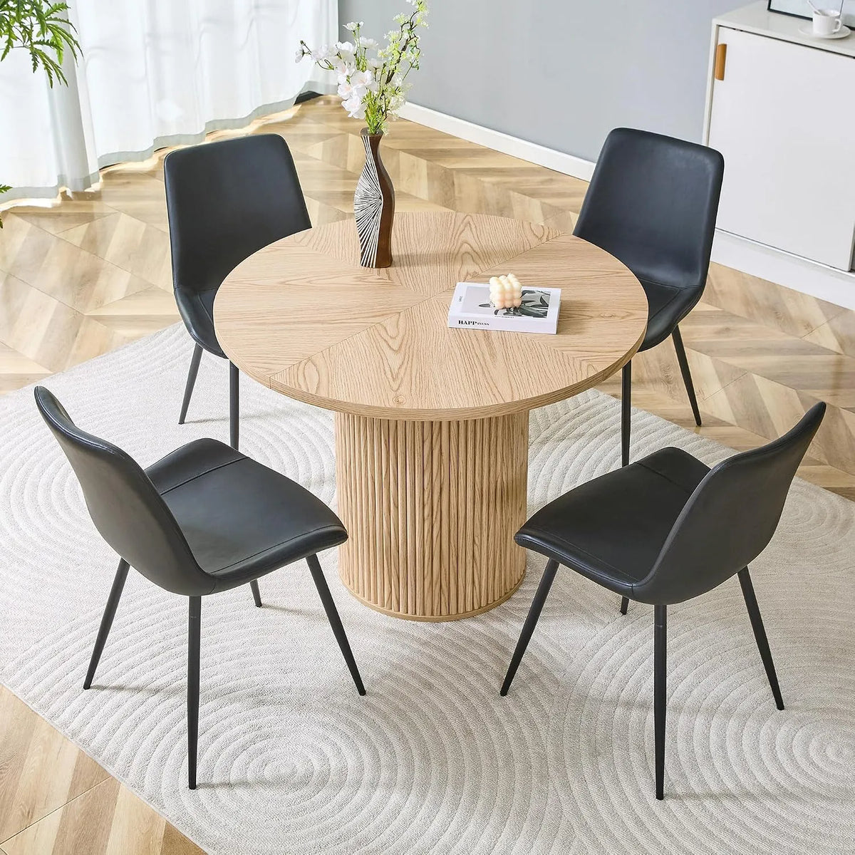 Table à manger et table de salle à manger: revêtement en tissu, en bois, 5 pièces, 100 cm