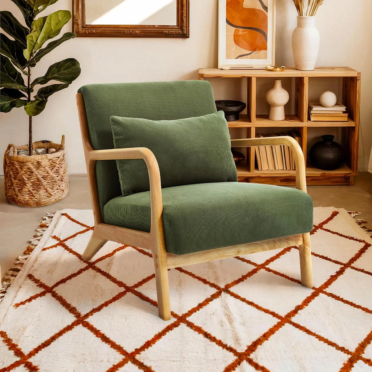 Fauteuil relax et fauteuil inclinable — en bois, avec accoudoirs, avec coussins, 65 × 84 × 74 Cm