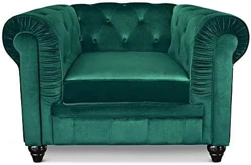 Grand Fauteuil et chaise rembourrée Chesterfield Velours Vert