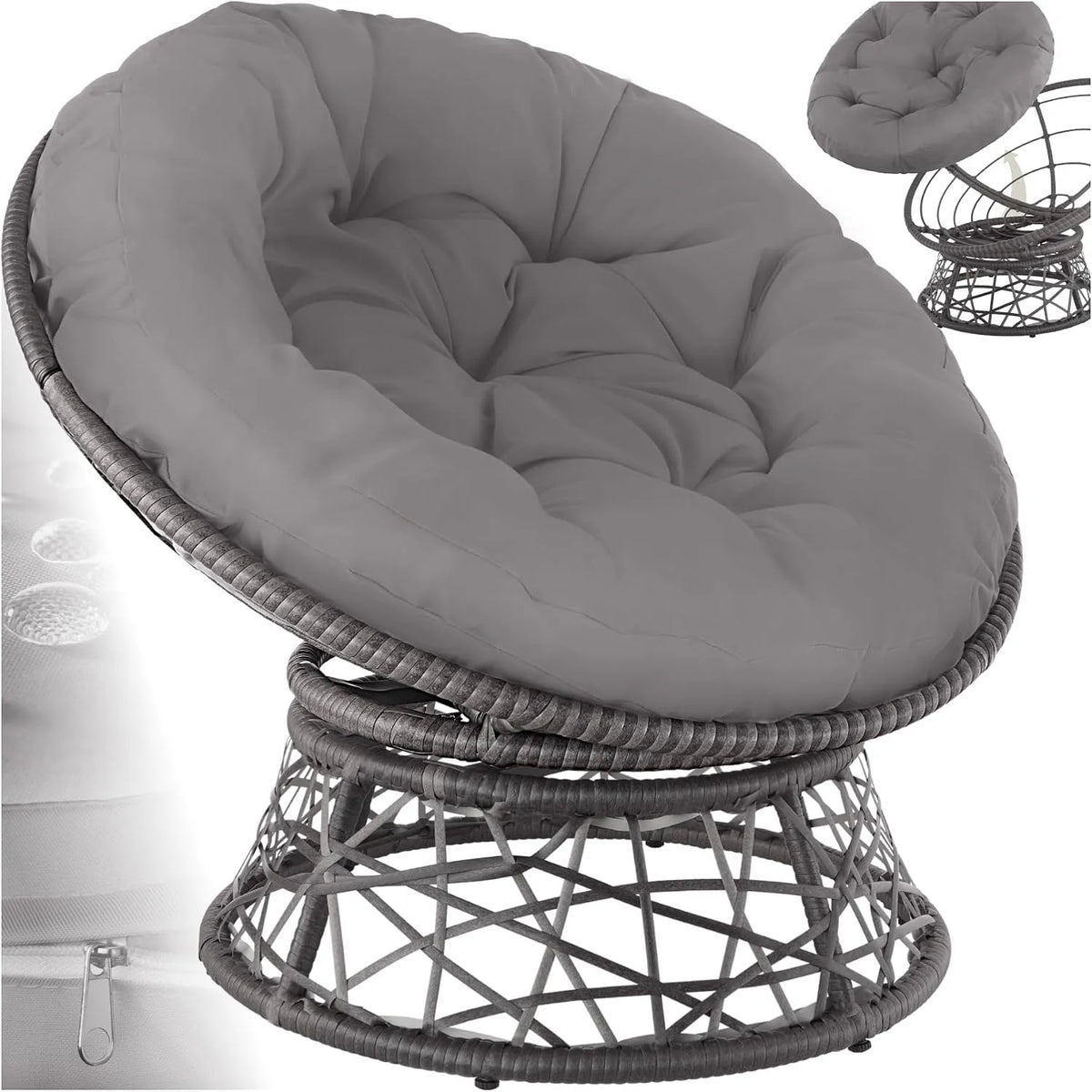 tectake Salon de jardin et ensemble lounge — pivotant, avec coussins, 1 Place, en résine tressée