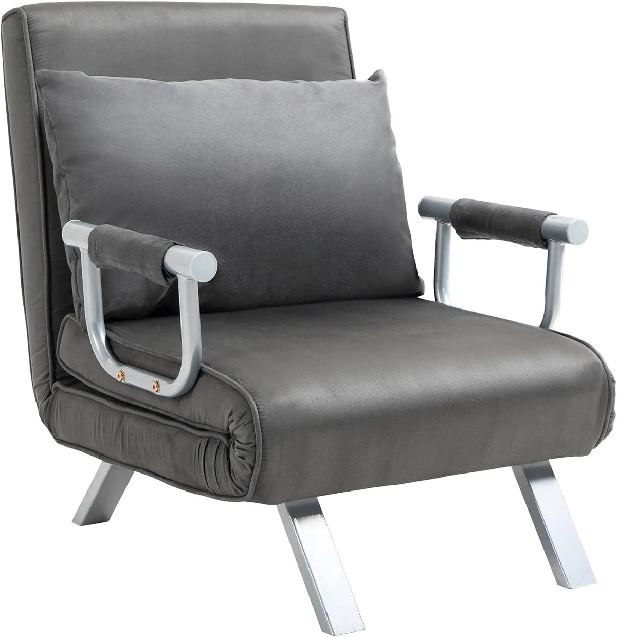HOMCOM Canapé convertible et canapé-lit — en métal, convertible, avec accoudoirs, avec coussins, 1 Place, gris