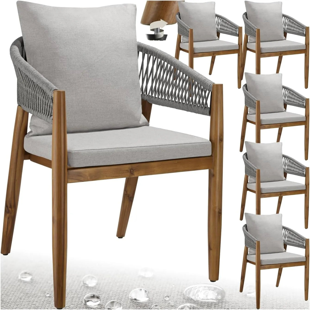 tectake Chaises de jardin: en bois, avec accoudoirs, résistant aux intempéries, Lot de 6