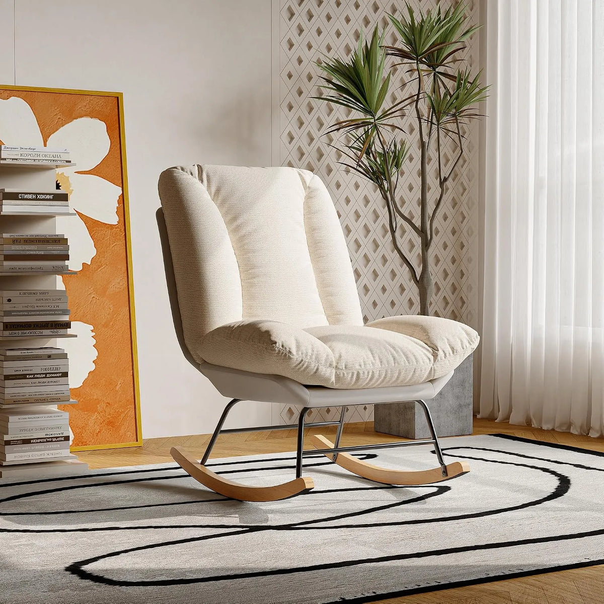 Fauteuil et chaise rembourrée à bascule — antidérapant, en bois, en bois massif