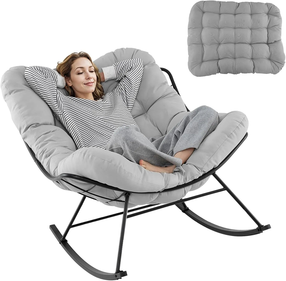 Fauteuil à bascule: en métal, avec coussins, 205KG, gris