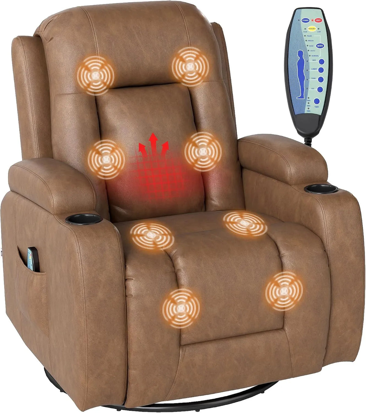 HOMCOM Fauteuil de massage et fauteuil relax à bascule – en cuir PU, réglable, avec télécommande, marron, inclinable