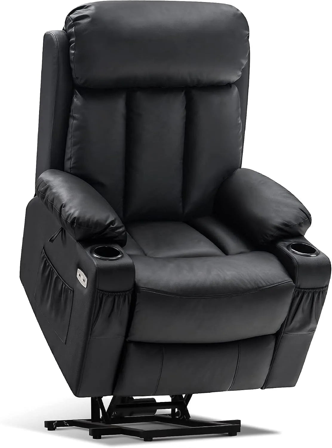 Chaise — en cuir PU, inclinaison réglable, avec port USB, noir, inclinable