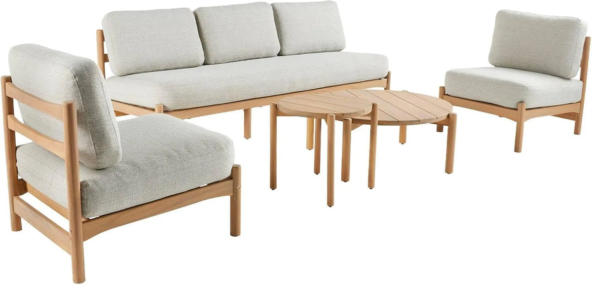 Salon de jardin et ensemble lounge — en bois, 5 Places, beige