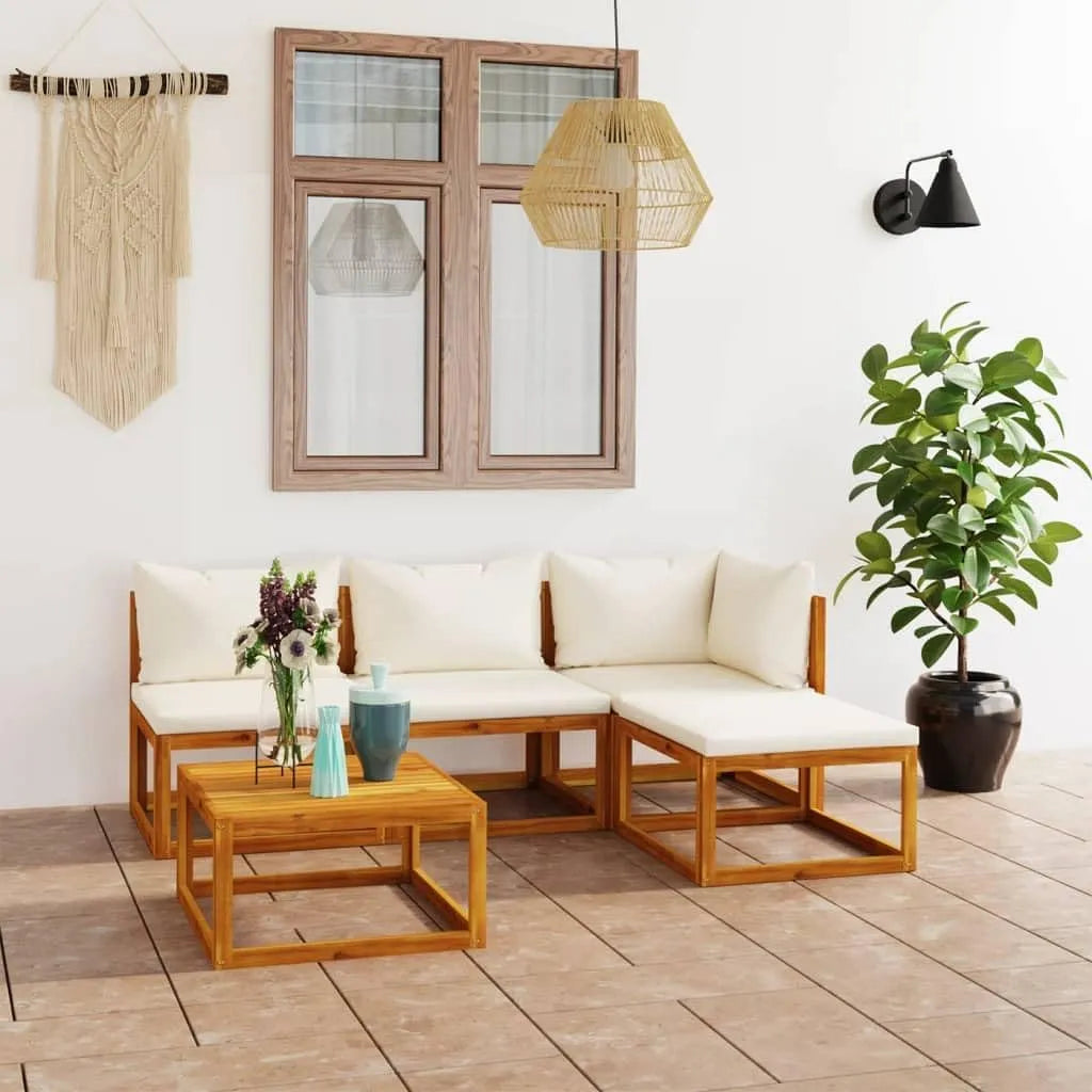 Salon de jardin et ensemble lounge — avec coussins, pliable, 5 pièces, 68 × 68 cm, blanc