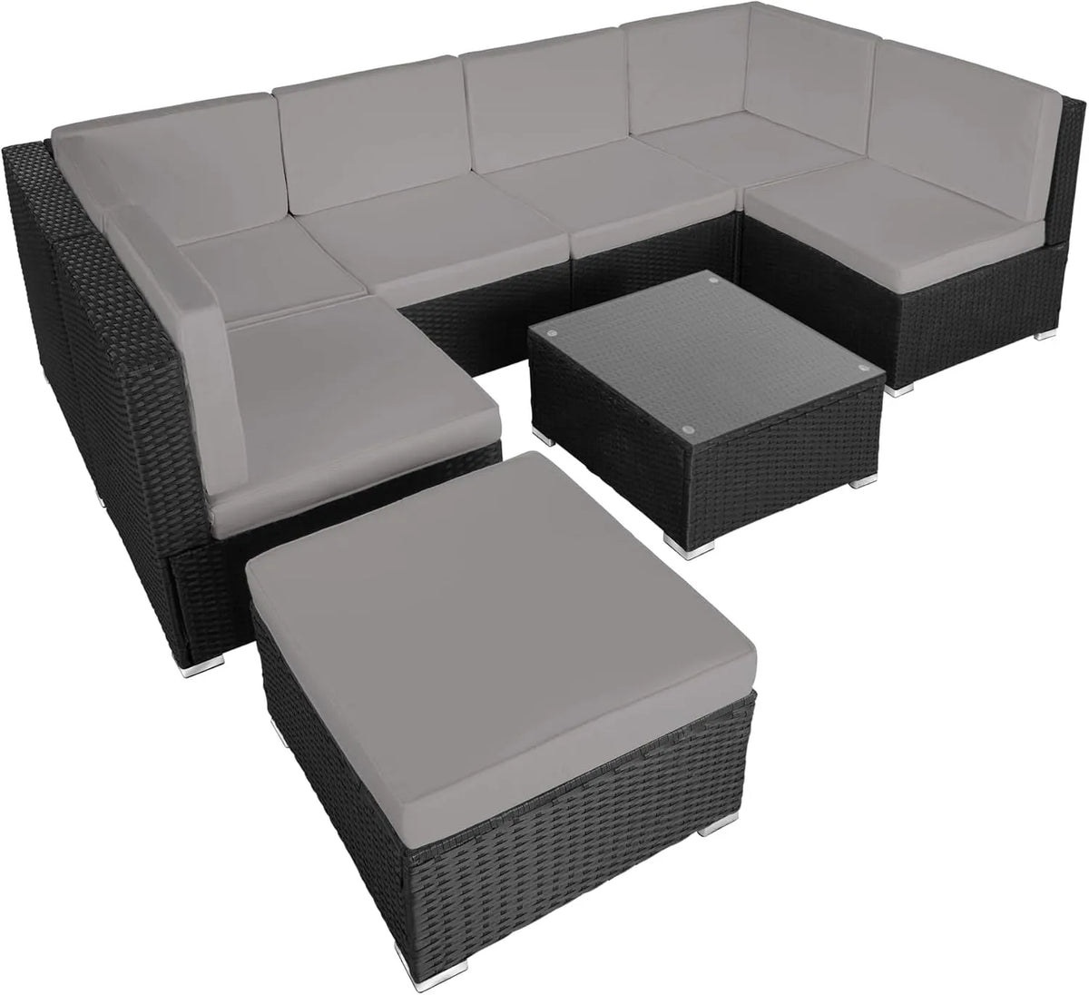 tectake Salon de jardin et ensemble lounge: gris, en résine tressée