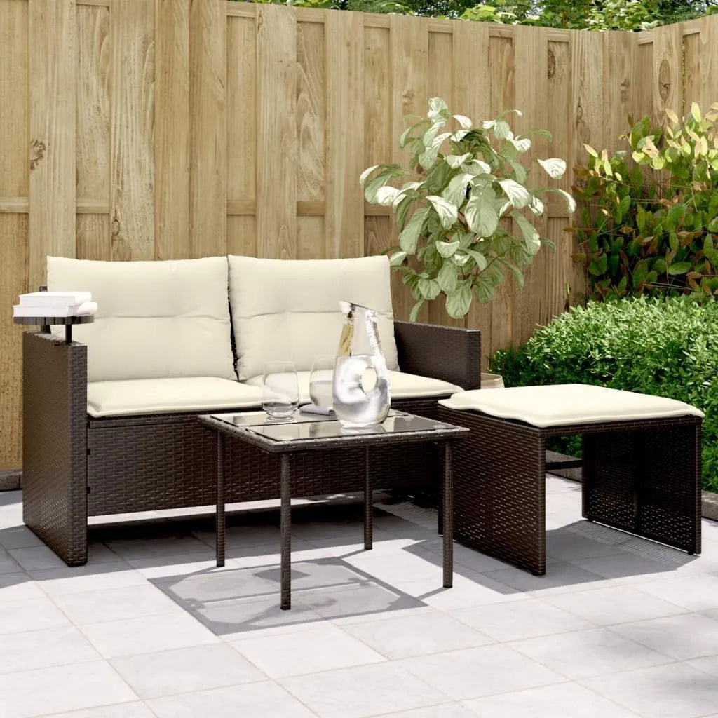 Canapé de jardin et sofa lounge extérieur: avec coussins, réglable, 3 pièces, 130 × 55 cm, marron, hauteur réglable, en résine tressée