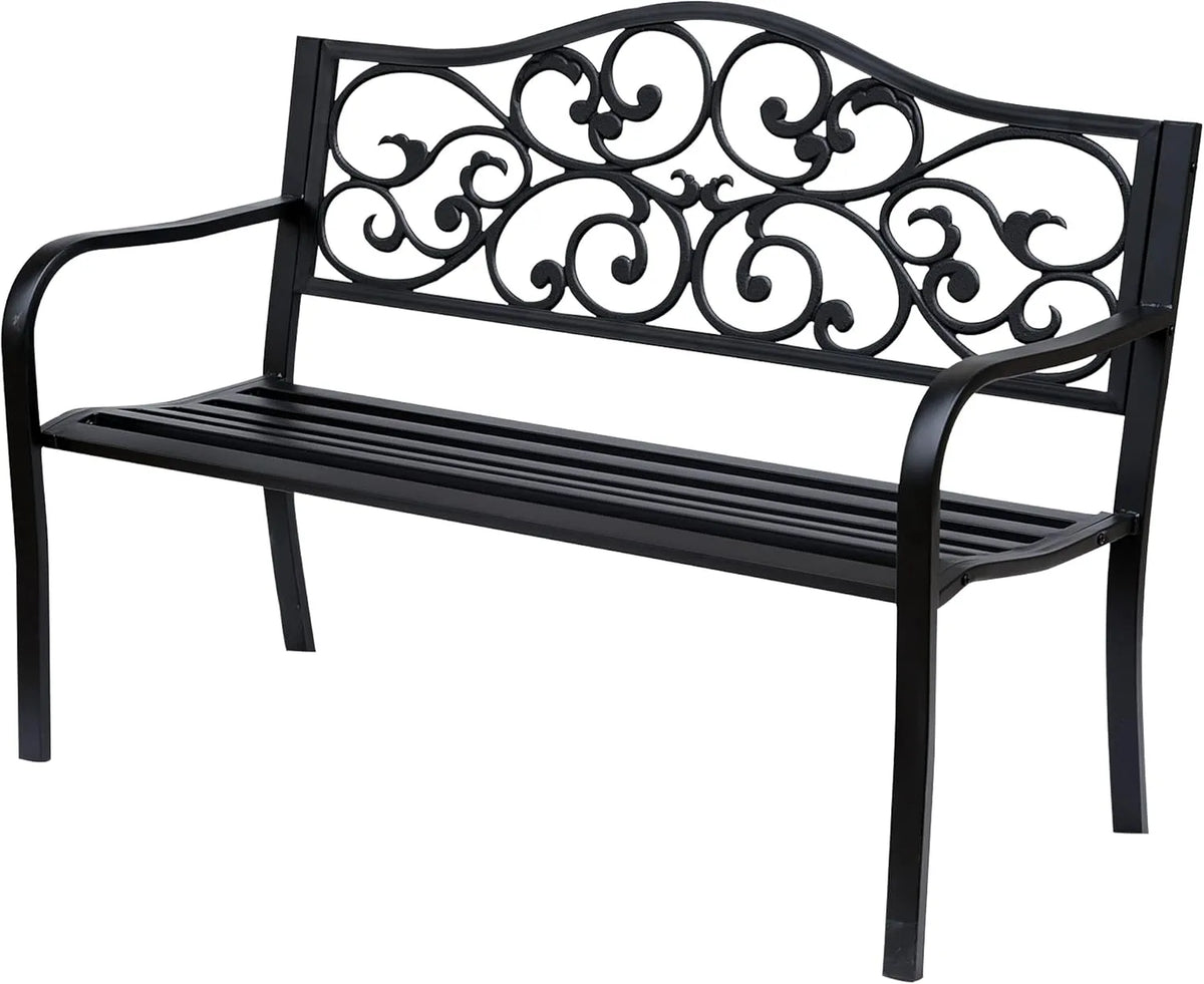 Outsunny Banc de jardin et banquette de terrasse – en métal, 3 Places, 127L, 60l, noir