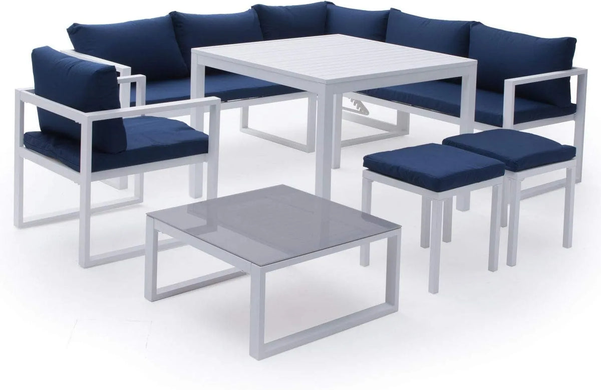 Salon de jardin et ensemble lounge – revêtement en tissu, en aluminium, 7 Places, blanc