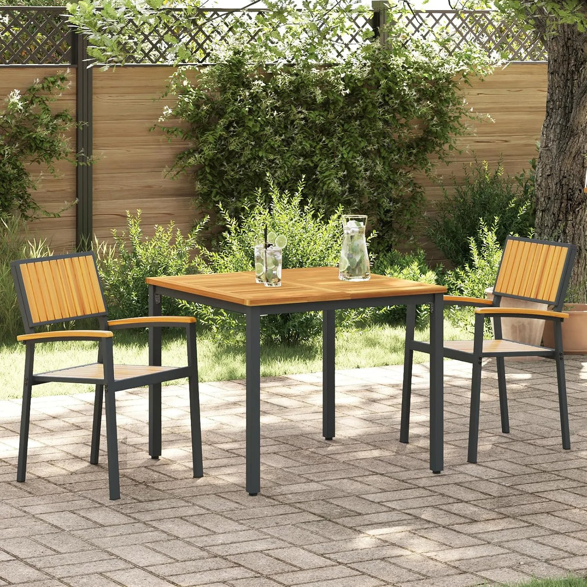 Chaises de jardin — en métal, en bois, 2 pièces, 16 KG, noir, en bois massif