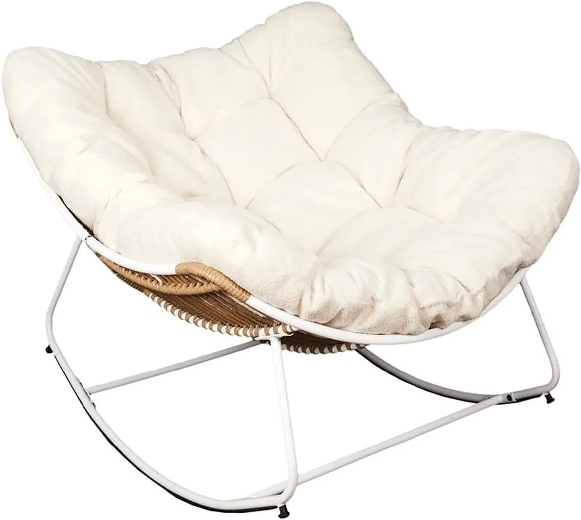 Fauteuil et chaise rembourrée à bascule — revêtement bouclé, blanc