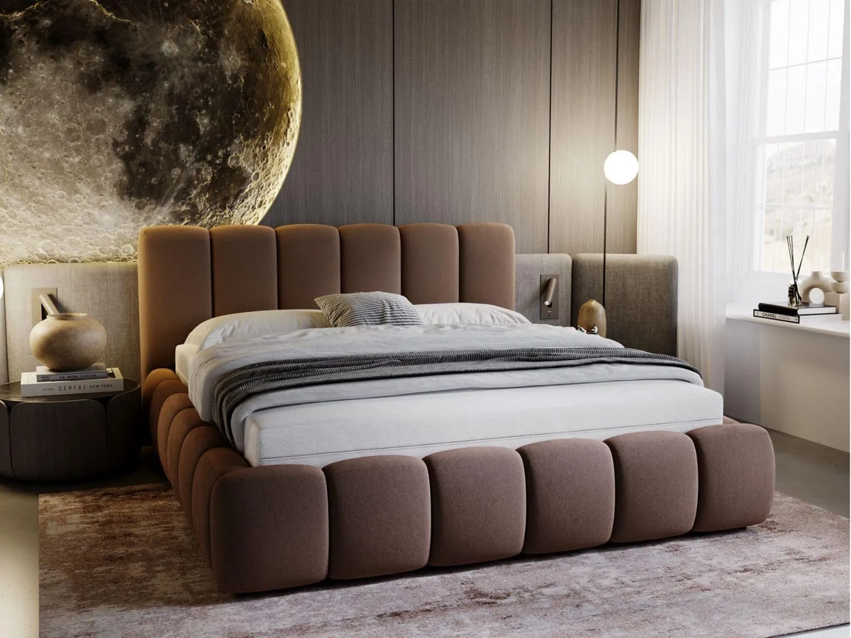 Lit Cloud 160x200 – revêtement en tissu, avec rangement, 160 × 200, marron, avec rangement intégré, revêtement en velours
