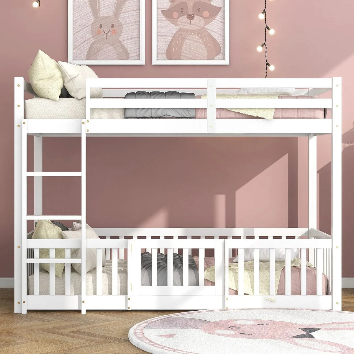 Lit superposé et lit mezzanine — pour enfant, angle droit, en bois, avec escalier, 200 × 90cm, blanc, en bois massif