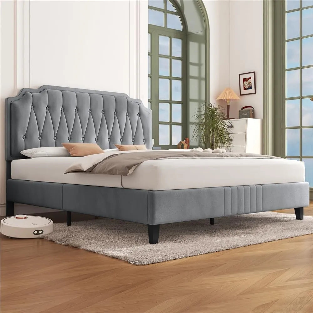 Yaheetech Lit 140x200 cm avec Sommier – en métal, en bois, réglable, 140 × 200 cm, gris, hauteur réglable, en bois massif