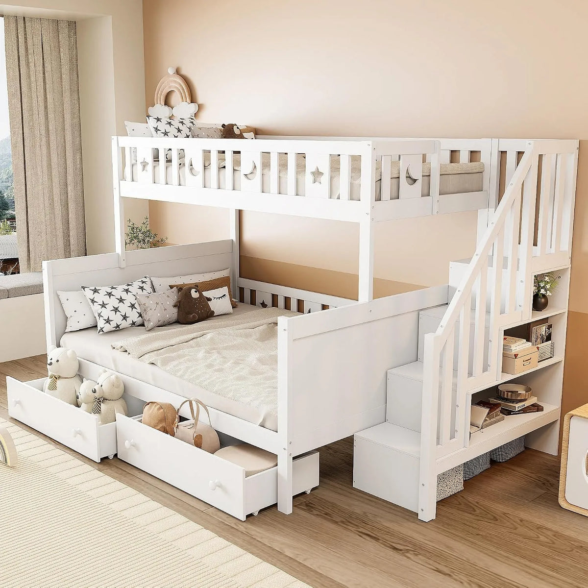 Lit superposé et lit mezzanine – pour enfant, avec rangement, avec tiroirs, avec escalier, 2 tiroirs, 90 × 200 cm, 140 × 200 cm