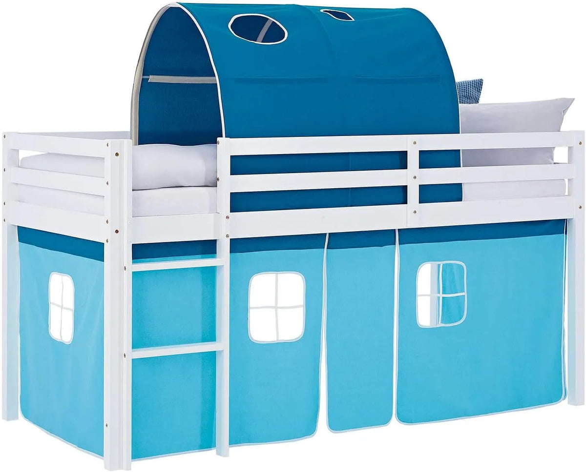 Homestyle4u Lit mezzanine — pour enfant, en bois, avec barrière anti-chute, 90 × 200 cm, bleu