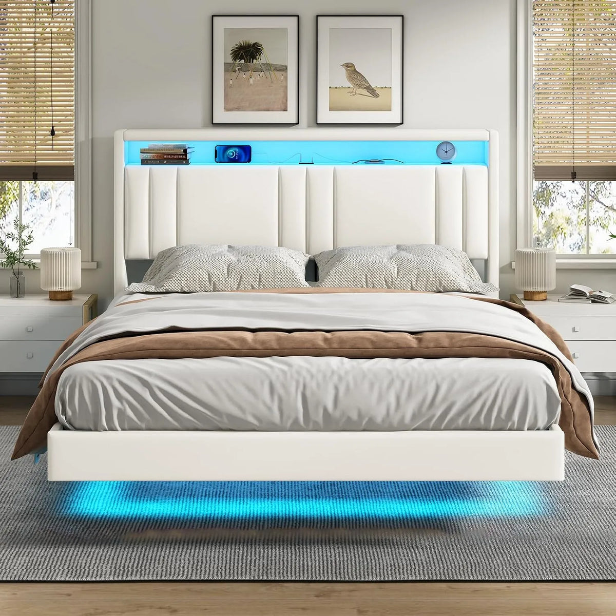 Lit 140x190 cm — réglable, affichage LED, 140 × 190 cm, blanc