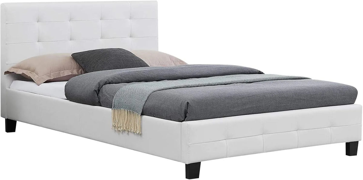 Lit Simple pour Adulte Marlon Couchage 120 x 190 cm – 1 Place, 120 × 190 cm, blanc