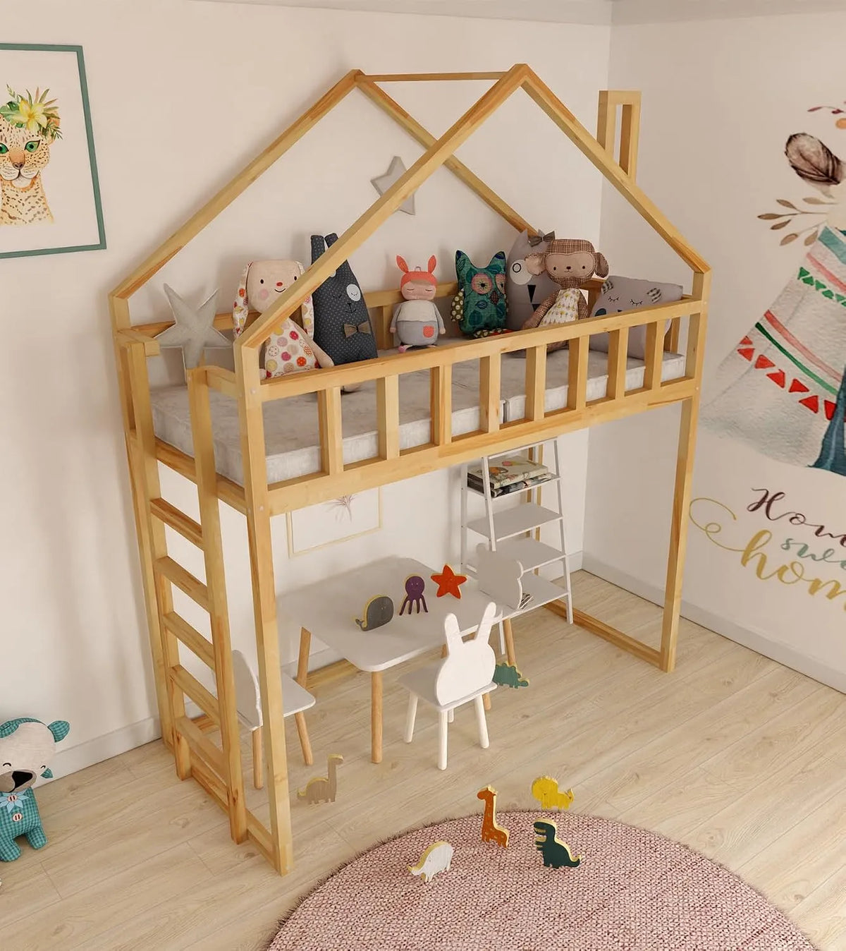 Nikola Lit mezzanine en bois pour enfant – 160 × 80 cm, 150 cm