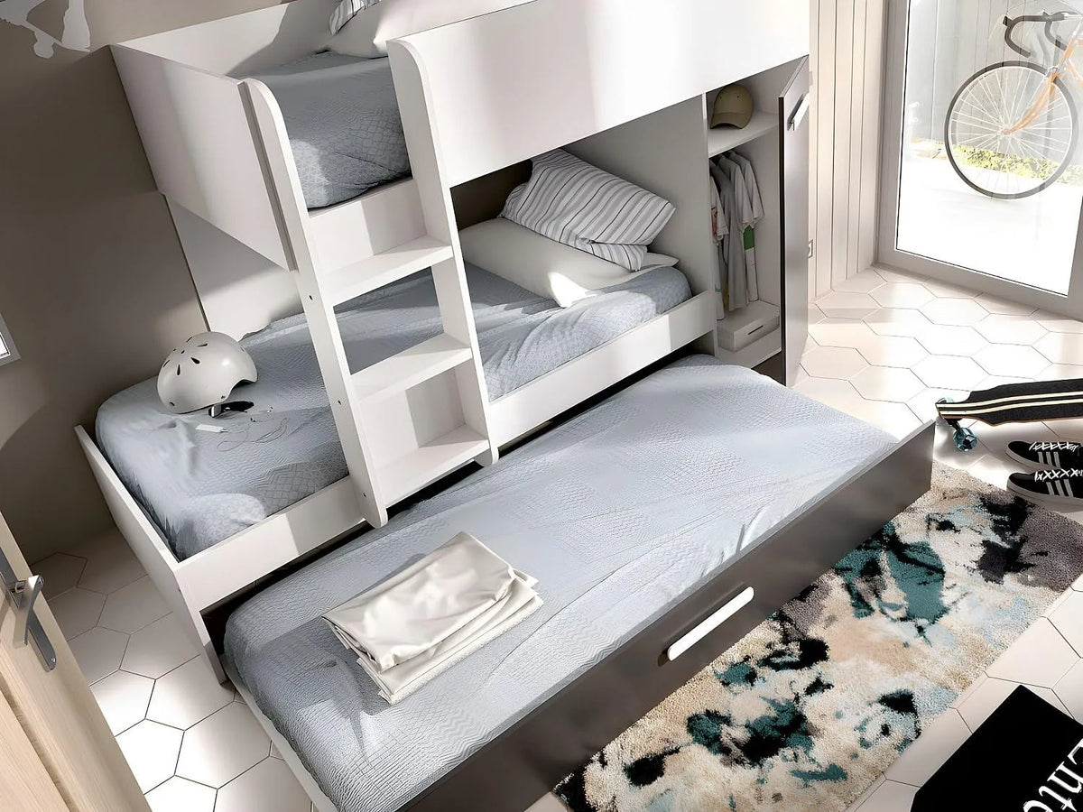 Vente-unique – pour enfant, avec rangement, avec tiroirs, 3 × 90 × 190 cm, anthracite, revêtement en tissu