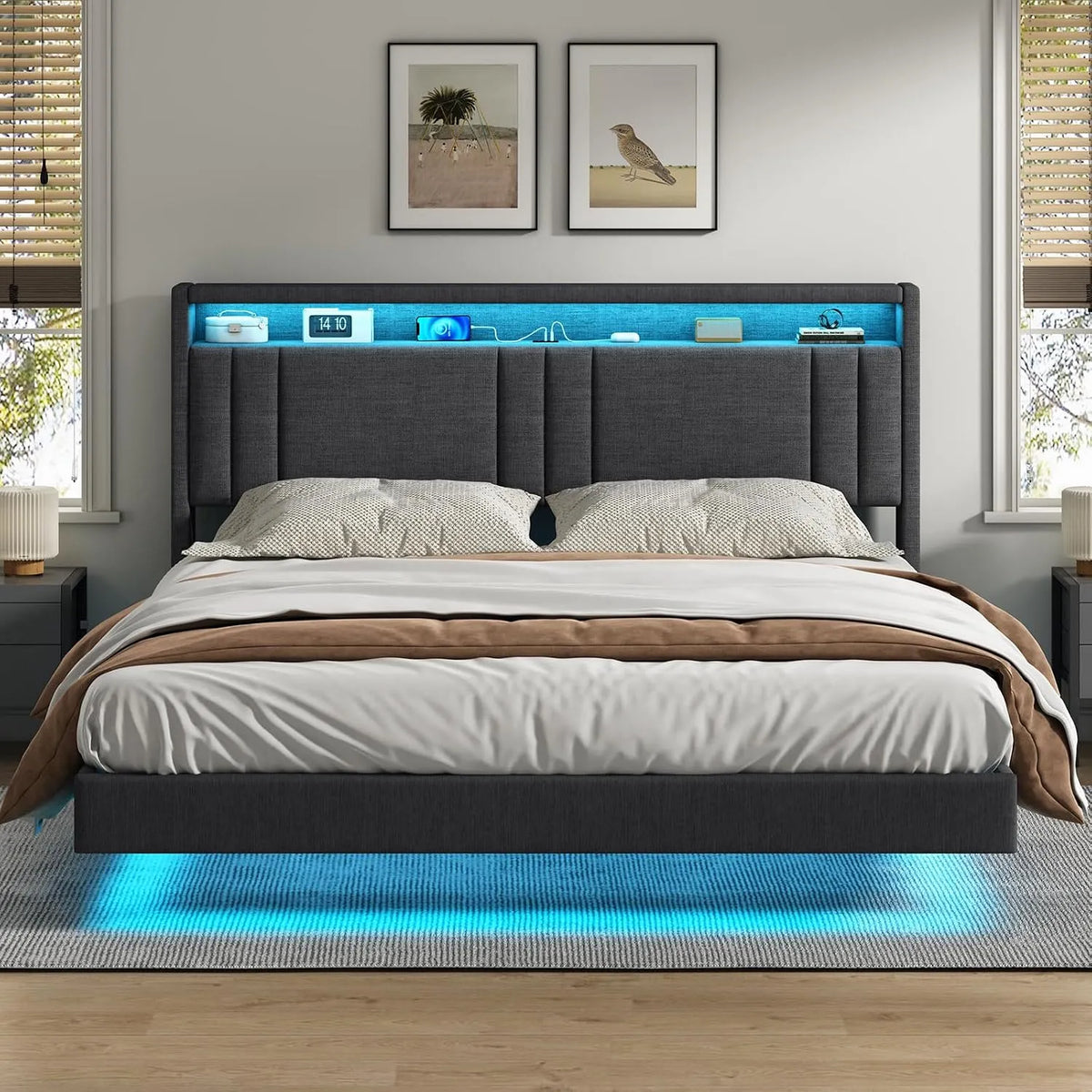 Lit 160x200 cm: réglable, affichage LED, 160 × 200 cm, gris