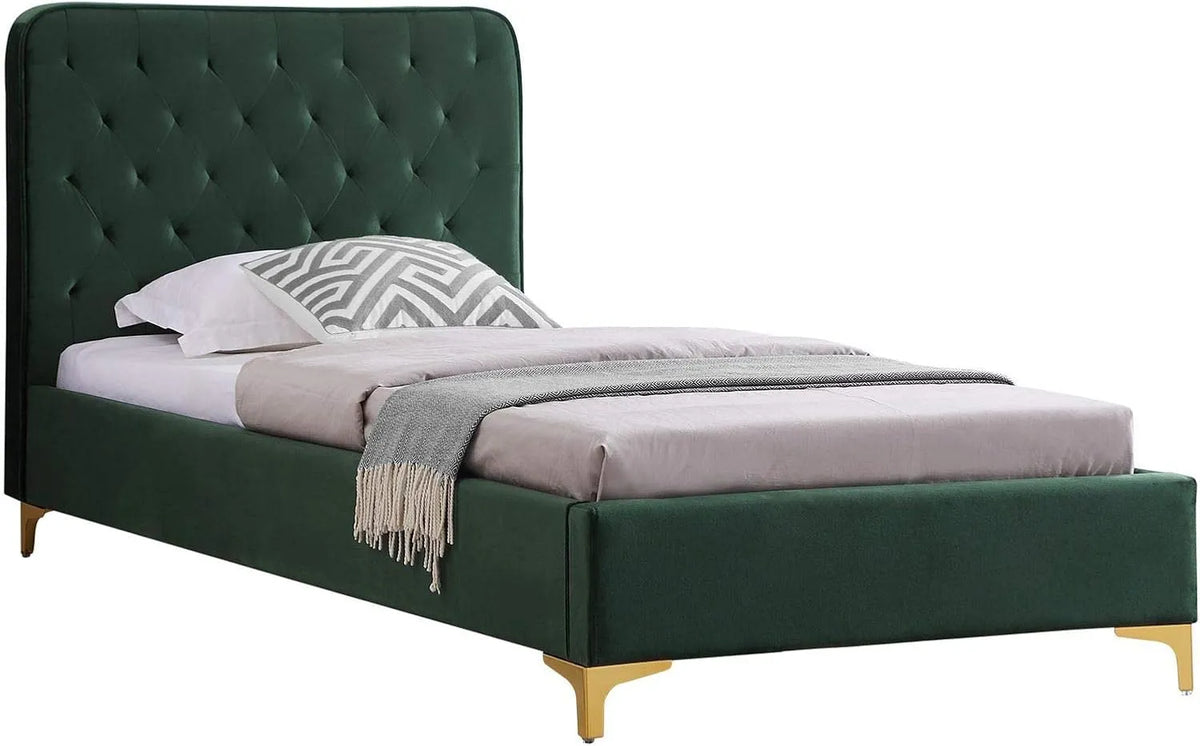Lit Simple Glamour Couchage 1 Place 90x190 cm — en métal, 90 × 190 cm, vert, revêtement en velours