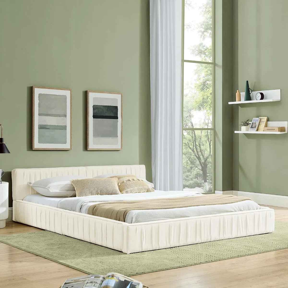 Chenil pour chien — en métal, en chenille, en bois, 140 × 200 cm, beige, revêtement en tissu
