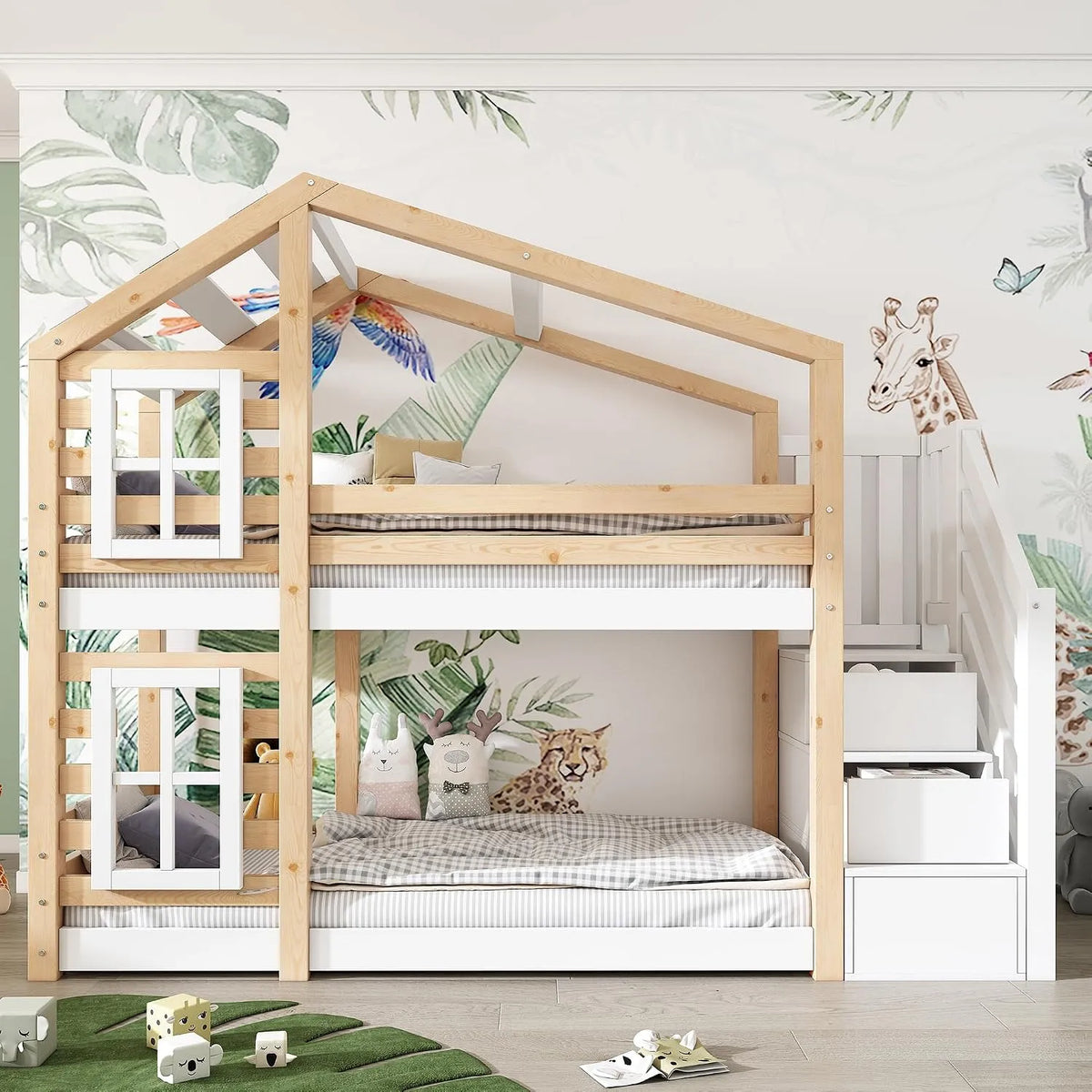 Lit enfant cabane avec rangement et barrière de sécurité 90: pour enfant, 90 × 200 cm