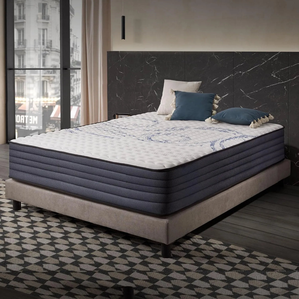 Matelas — réversible, rembourrage en mousse, 140 × 190 cm, 30 cm, bleu