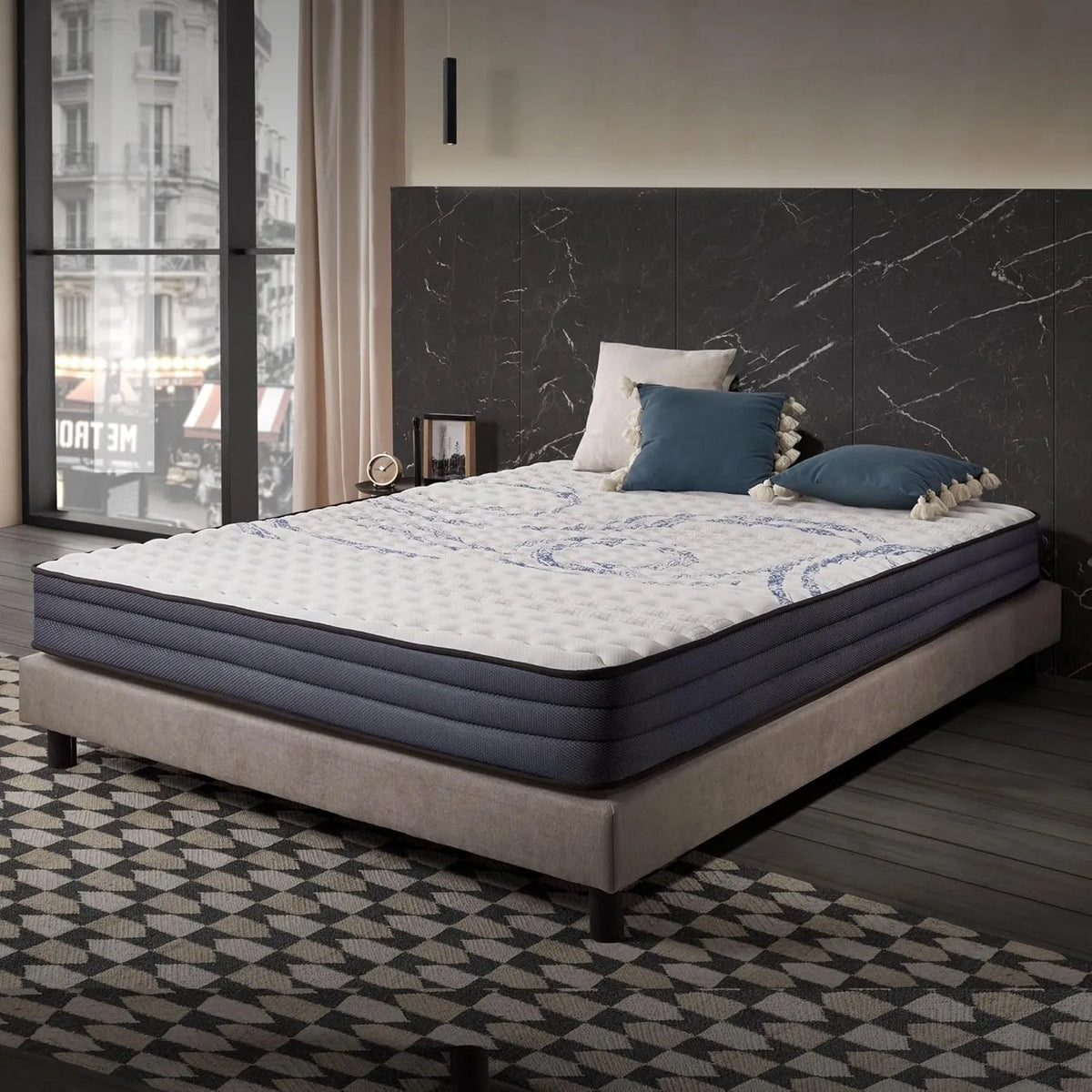 Matelas — respirant, réversible, rembourrage en mousse, 160 × 200, 21 cm, bleu