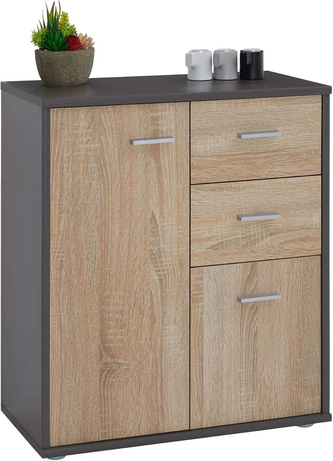 Buffet et meuble de rangement Salle à Manger Remy L 60 cm Coloris Gris – avec rangement, avec tiroirs, 2 Portes, 2 tiroirs, 60 × 70 × 30 cm
