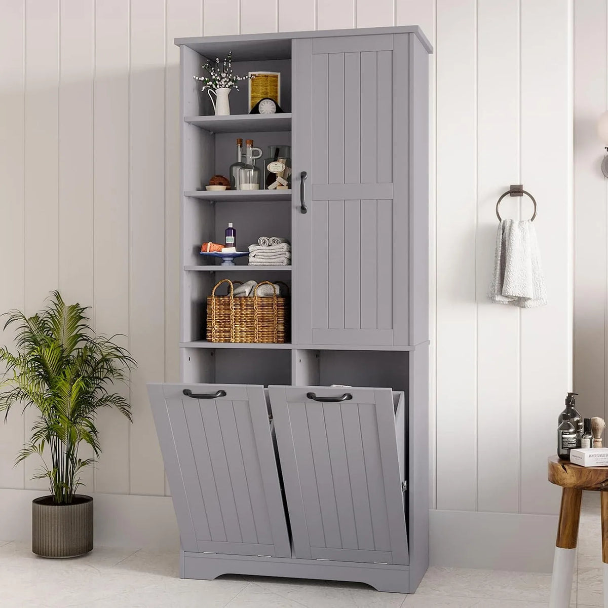 Armoire de rangement – avec rangement, avec Bibliothèque et étagère de rangements, réglable, 1 Porte, 3 étagères, gris