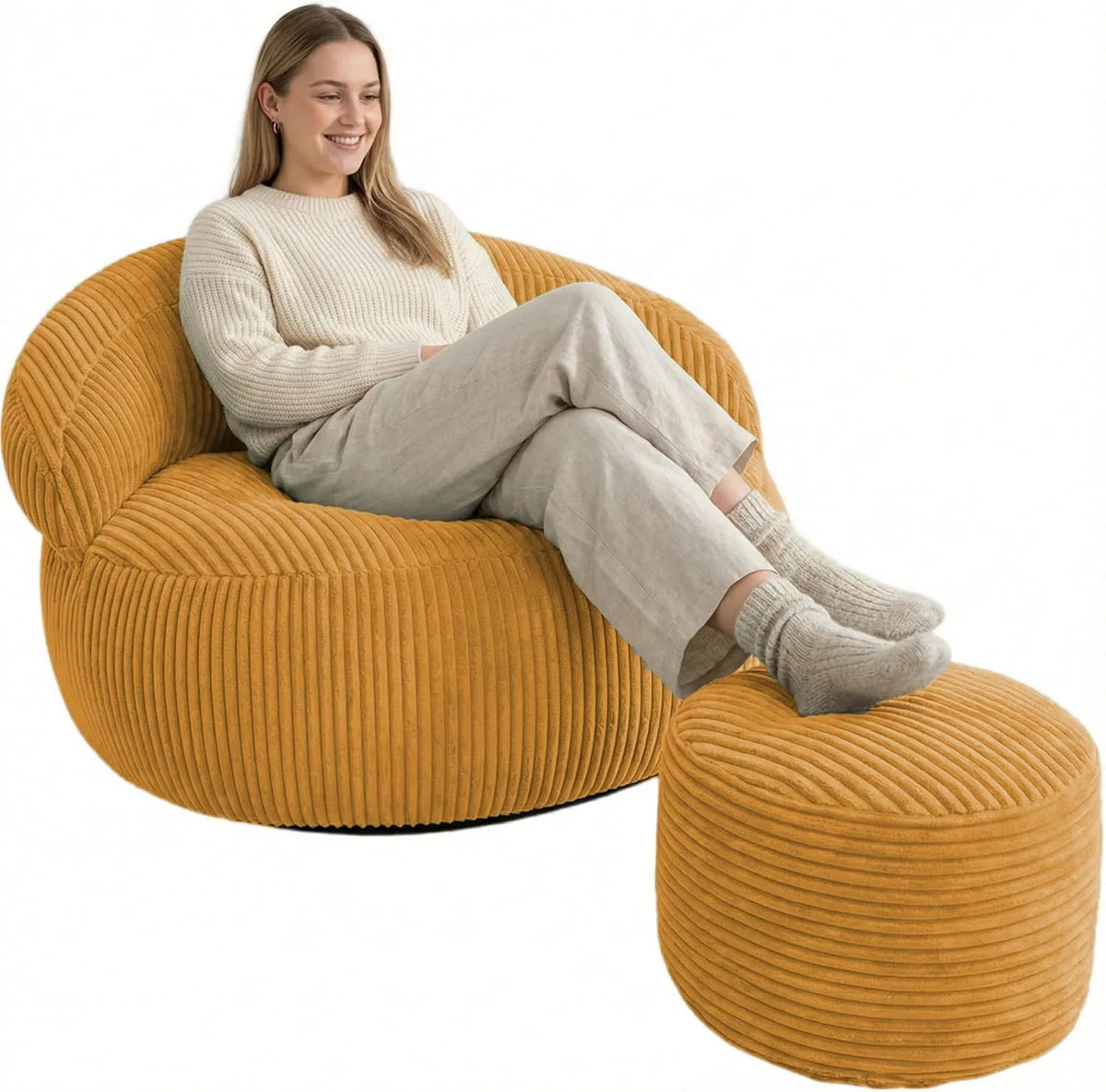Bananair — lavable, en velours côtelé, 110 × 100cm, jaune
